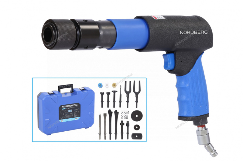 Пневмозубило 250мм,с комп-том насадок и быстросъемным держателем в кейсе,20предмет.NORDBERG NP5070K1