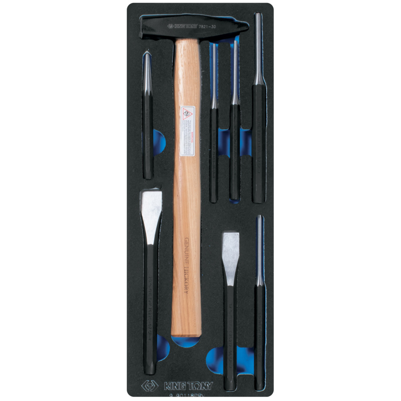 KINGTONY Набор зубил, выколоток, кернеров с молотком, ложемент, 8 предметов 9-90118PRV